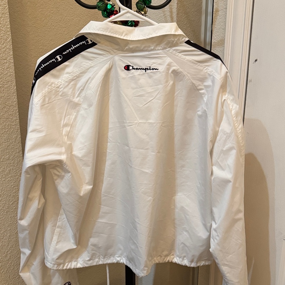 Champion White Windbreaker Jacket with Black and Red Logo - Picture 3 of 5